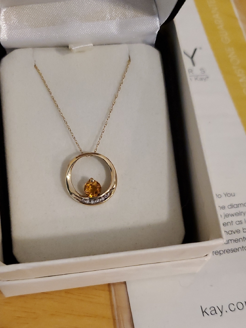 Kay Jewelers Citrine & Diamond Pendant Necklace 10K Yellow Gold November